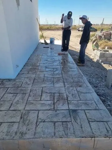 Stamped concrete ashlar slate patio in progress